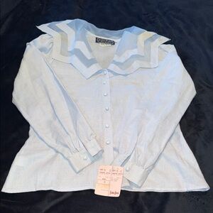Vintage Neiman Marcus Light Blue Sailor Collar Button-Front Blouse🍀